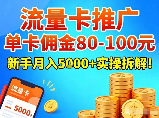 流量卡推广，单卡佣金80-100，新手月入5k+实操拆解！-默默网创