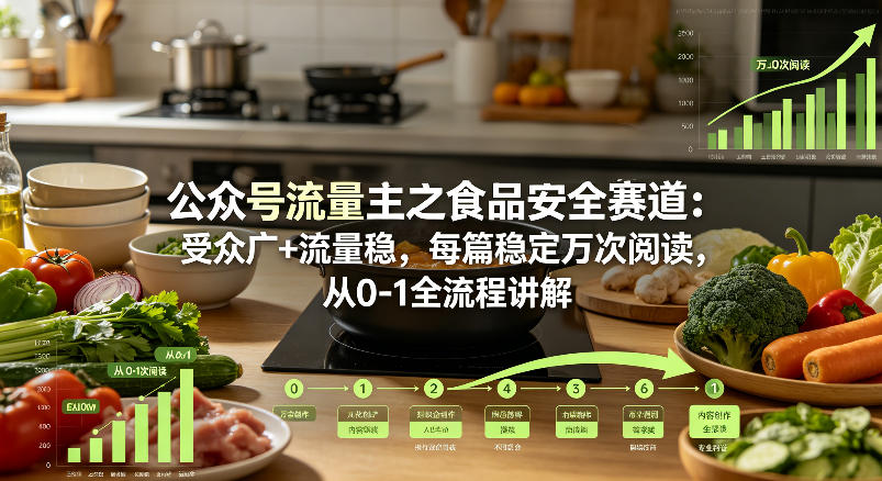 公众号流量主之食品安全赛道，受众广+流量稳，每篇作品稳定万次阅读，从0-1全流程讲解-默默网创