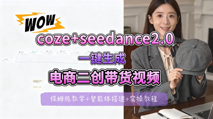 【Coze工作流搭建实操教程】seedance2.0+coze一键生成电商二创带货视频，全流程保姆级教学-默默网创