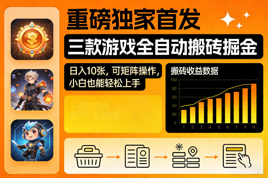 重磅独家首发，三款游戏全自动搬砖掘金，日入10张，可矩阵操作，小白也能轻松上手【揭秘】-默默网创