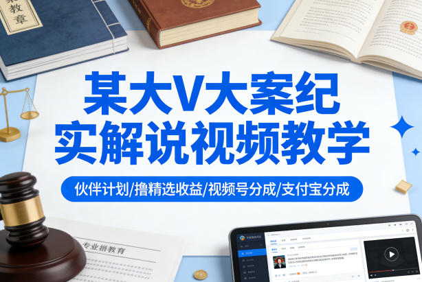 某大V大案纪实解说视频教学，可做伙伴计划、撸精选收益，视频号和支付宝分成计划均可-默默网创