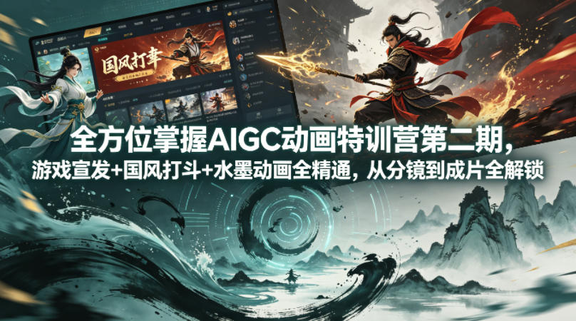 全方位掌握AIGC动画特训营第二期，游戏宣发+国风打斗+水墨动画全精通，从分镜到成片全解锁-默默网创