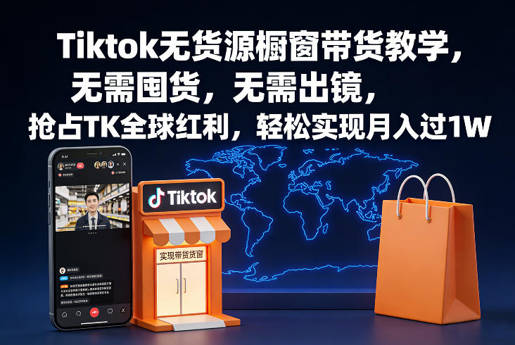 Tiktok无货源橱窗带货教学，无需囤货，无需出镜，抢占TK全球红利，轻松实现月入过1W-默默网创