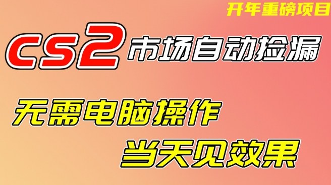 CS2市场自动捡漏项目，无需电脑操作，无需进入游戏，当天见效果，支持任何形式验证【揭秘】-默默网创