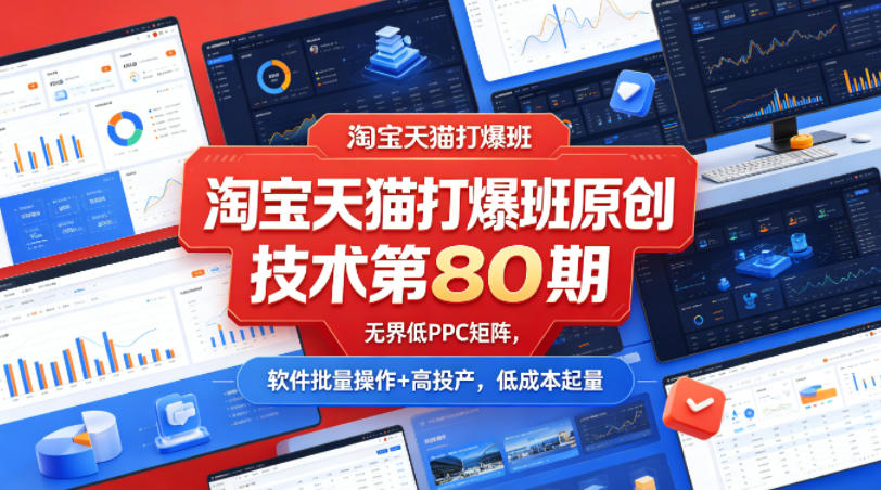 淘宝天猫打爆班原创技术第80期，无界低PPC矩阵，软件批量操作+高投产，低成本起量-默默网创