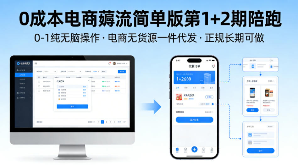 0成本电商薅流简单版第1+2期陪跑，0-1纯无脑操作，电商无货源一件代发，正规长期可做-默默网创