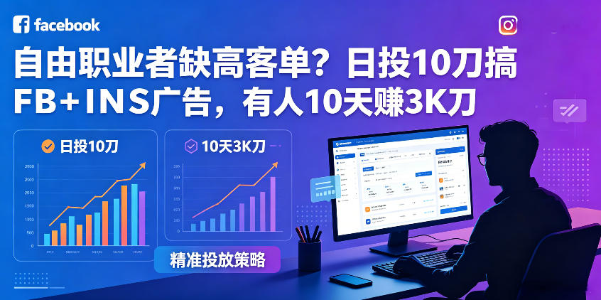 自由职业者缺高客单？日投10刀搞FB+INS广告，有人10天赚3K刀！【原创双语字幕】-默默网创
