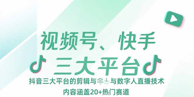 （15449期）视频号、快手、抖音三大平台的剪辑与数字人直播技术，内容涵盖20+热门赛道-默默网创