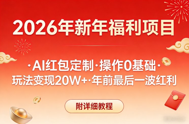 新年福利项目，AI红包定制，操作0基础，玩法变现20W+年前最后一波红利，附详细教程-默默网创