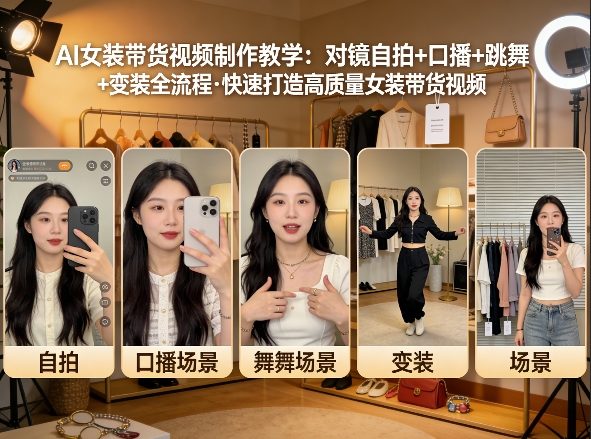 AI女装带货视频制作教学，对镜自拍、口播、跳舞、变装全流程，快速打造高质量女装带货视频-默默网创