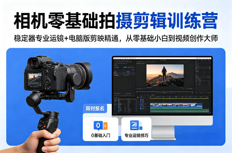相机零基础拍摄剪辑训练营：稳定器专业运镜+电脑版剪映精通，从零基础小白到视频创作大师-默默网创