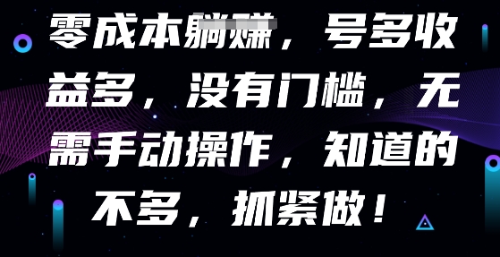 零成本全自动，号多收益多，没有门槛，无需手动-默默网创