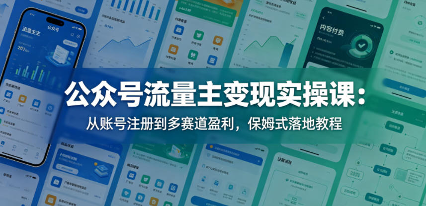 公众号流量主变现实操课：从账号注册到多赛道盈利，保姆式落地教程-默默网创