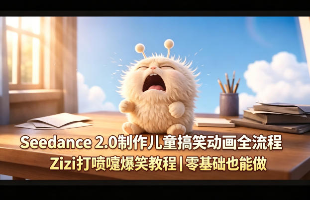 Seedance 2.0制作儿童搞笑动画全流程Zizi打喷嚏爆笑教程｜零基础也能做-默默网创