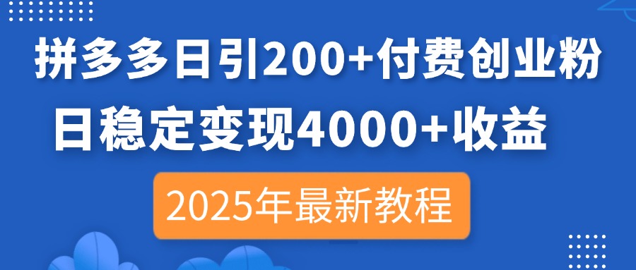（14217期）拼多多日引200+付费创业粉，日稳定变现4000+收益，2025年最新教程-默默网创