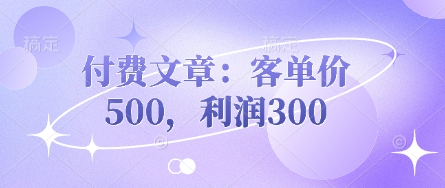 付费文章：客单价500，利润300-默默网创
