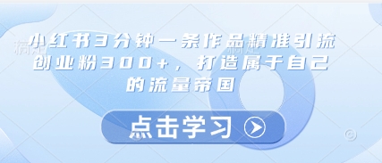 小红书3分钟一条作品精准引流创业粉300+,打造属于自己的流量帝国-默默网创