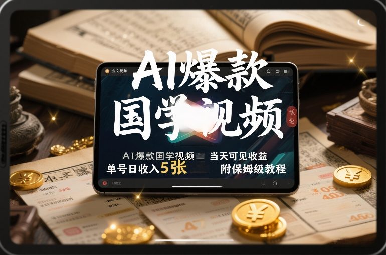 AI爆款国学视频，独家起号方法，小白直接上手，当天可见收益，单号日收入5张+附保姆级教程-默默网创
