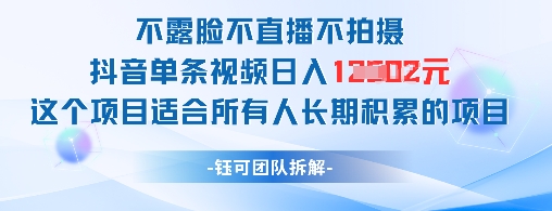 不露脸不直播不拍摄抖音单条视频日入1k+这个项目适合所有人长期积累的项目-默默网创