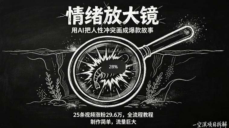 AI制作“情绪放大镜“视频，25条视频涨粉29.6W粉，流量巨大，制作简单，全流程教程-默默网创