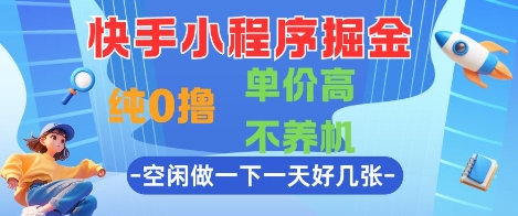 快手小程序掘金，纯0撸，单价高不养机 利用空闲时间做一做，一天好几张【揭秘】-默默网创