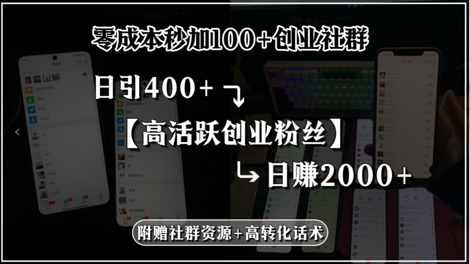 （15456期）零成本秒加100+创业社群，日引400+高活跃创业粉丝，日赚2000+，附赠社...-默默网创