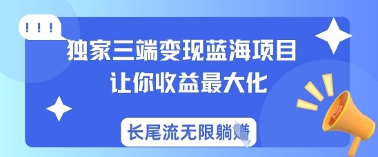 独家三端变现蓝海项目，让你收益最大化，长尾流无限躺挣-默默网创
