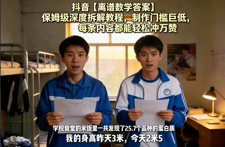 抖音【离谱数学答案】保姆级深度拆解教程，制作门槛巨低，每条内容都能轻松冲万赞，附详细步骤-默默网创