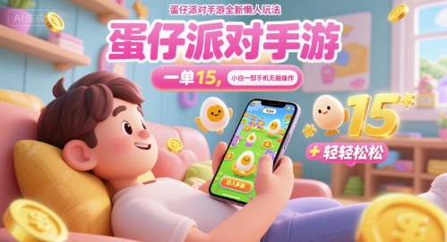 蛋仔派对手游全新懒人玩法，一单15.小白一部手机无脑 操作，日入多张+轻轻松松-默默网创