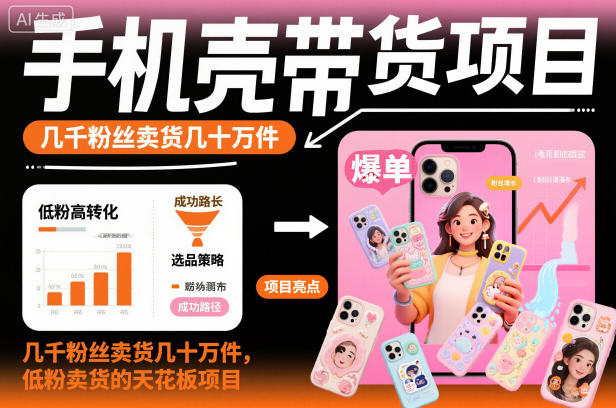 手机壳带货项目，几千粉丝卖货几十万件，短视频低粉卖货的天花板项目-默默网创