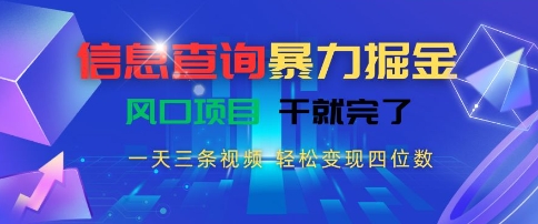 信息查询暴力掘金，一天三条视频，轻松变现四位数，风口项目干就完了【揭秘】-默默网创