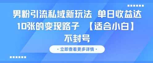 男粉引流私域新玩法，单日收益达10张的变现路子 【适合小白】不封号-默默网创