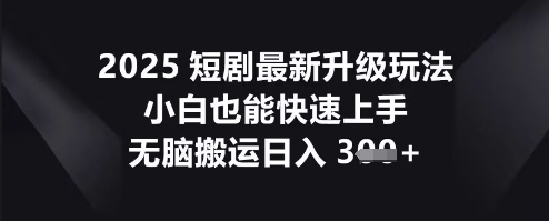2025短剧最新升级玩法，小白也能快速上手，无脑搬运日入3张-默默网创