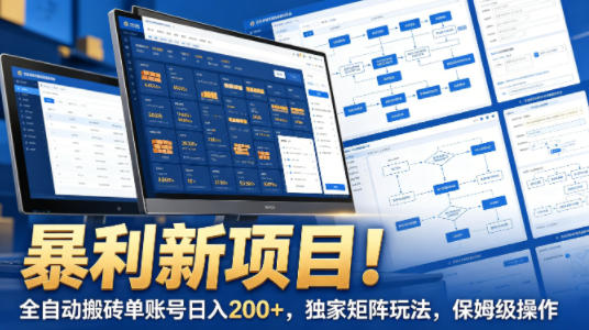 暴利新项目！全自动搬砖单账号日入200+，独家矩阵玩法，保姆级操作【揭秘】-默默网创