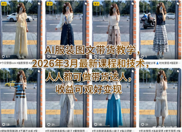 AI服装图文带货教学，2026年3月最新课程和技术，人人都可做带货达人，收益可观好变现-默默网创