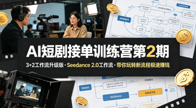 AI短剧接单训练营第2期，3+2工作流升级版，Seedance 2.0工作流，带你玩转新流程极速賺钱-默默网创