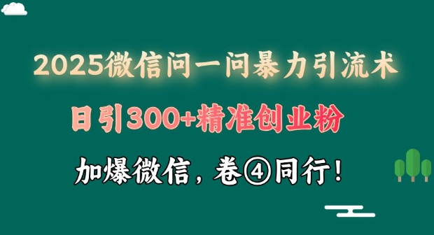 2025最新微信问一问暴力引流术揭秘，日引300+创业粉，单日变现四位数-默默网创