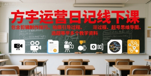 方宇运营日记线下课，包含剪辑制作技巧、拍摄引导过程、起号思维导图、选题等多个教学资料-默默网创