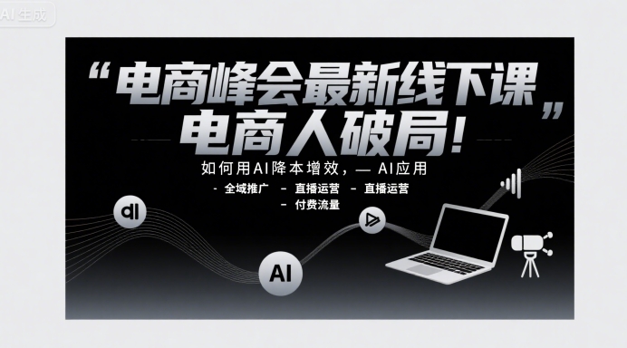 电商峰会最新线下课，电商人破局，如何用AI降本增效，AI应用-全域推广-直播运营-付费流量-默默网创
