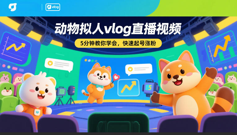 动物拟人vlog直播视频，5分钟教你学会，快速起号涨粉-默默网创
