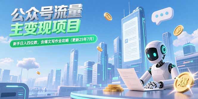 （15340期）公众号流量主变现项目，新手日入四位数，含爆文写作全攻略(更新25年7月)-默默网创
