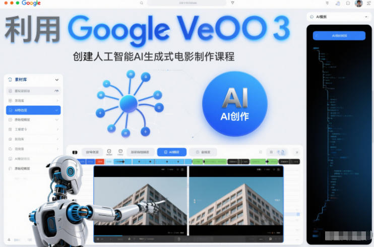 利l用Google Veo 3创建人工智能AI生成式电影制作课程，使用人工智能的力量创建令人惊叹的视频-默默网创
