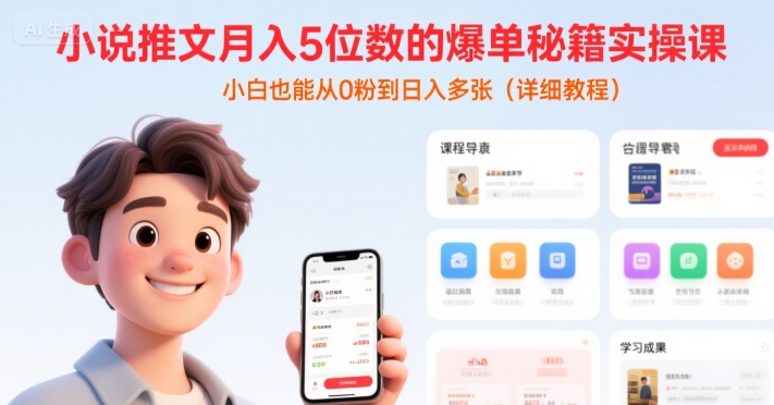 小说推文月入5位数的爆单秘籍实操课，，小白也能从0粉到日入多张(详细教程)-默默网创