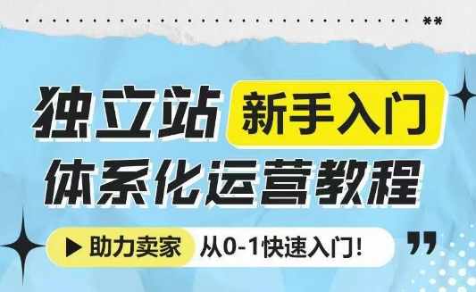 独立站新手入门体系化运营教程，助力独立站卖家从0-1快速入门!-默默网创