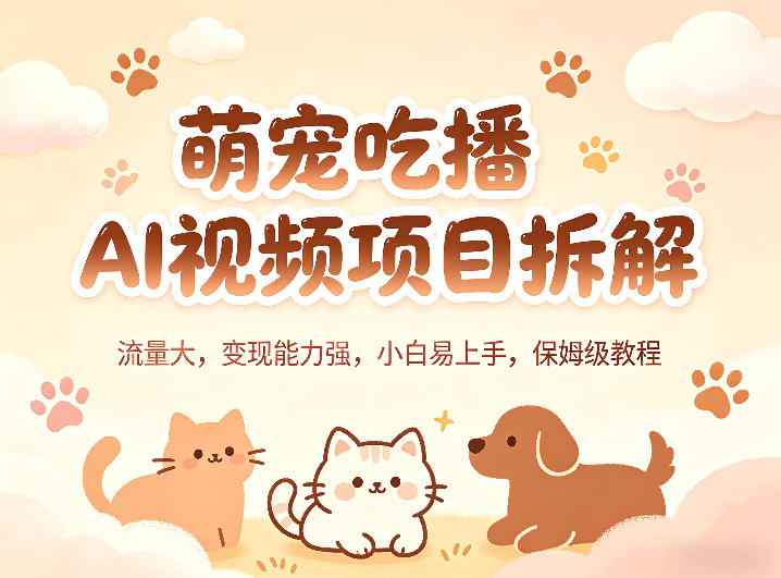 萌宠吃播AI视频项目拆解，流量大，变现能力强，小白易上手，保姆级教程-默默网创