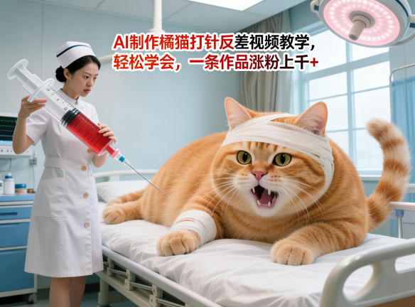 AI制作橘猫打针反差视频教学，轻松学会，一条作品涨粉上千+-默默网创
