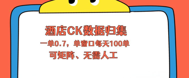 上班也能玩的酒店CK数据归集，一单0.7单窗口每天可做100单，一个人就能矩阵操作【揭秘】-默默网创