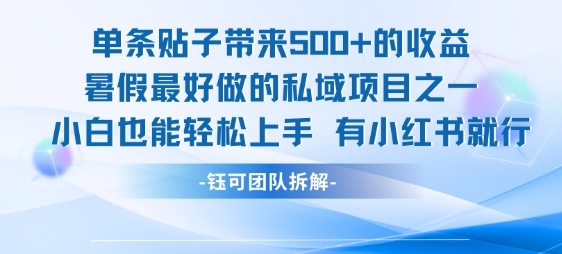 单条贴子带来5张的收益，暑假最好做的私域项目之一，小白也能轻松上手，有小红书就行-默默网创