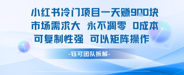 小红书冷门项目一天收益9张,市场需求大,0成本,可复制性强可以矩阵操作-默默网创