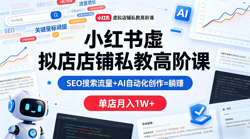 小红书虚拟店铺私教高阶课，SEO搜索流量+AI自动化创作=躺賺，单店月入1W+-默默网创